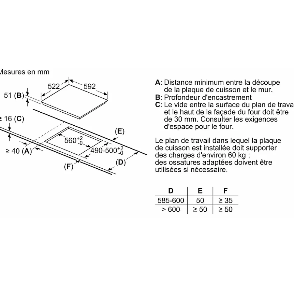 Table de cuisson induction 60cm 4 foyers 4600w noir Siemens EU611BEB5E iq100