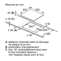 Table de cuisson vitrocéramique 60cm 3 feux 5700w noir Bosch PKM63RBB8E série 4