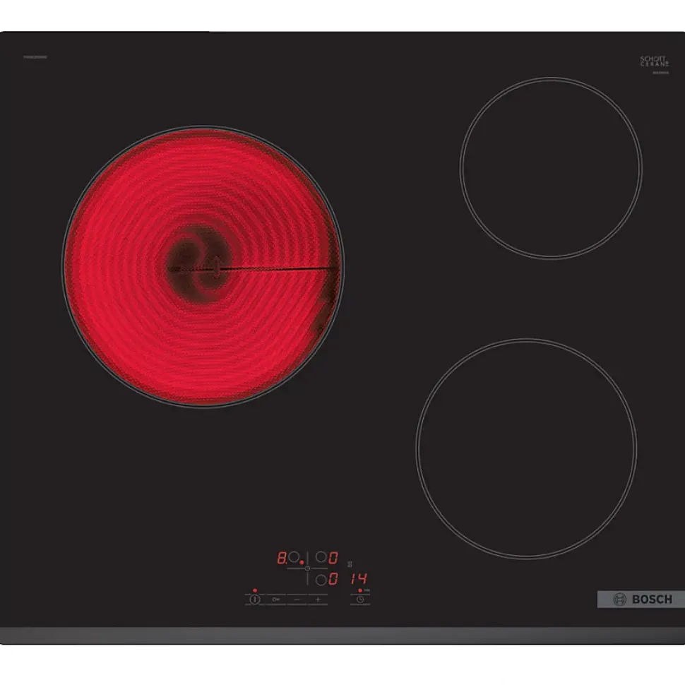 Table de cuisson vitrocéramique 60cm 3 feux 5700w noir Bosch PKM63RBB8E série 4