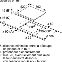 Table de cuisson vitrocéramique 60cm 4 feux 6600w noir Siemens ET61RBEB8E iq100