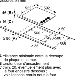 Table de cuisson vitrocéramique 60cm 4 feux 6600w noir Bosch PKE611CA8E série 2