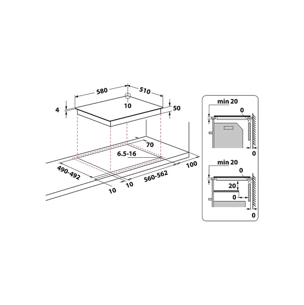 Table de cuisson vitrocéramique 4 feu 6200w noir Whirlpool AKM700NENEW