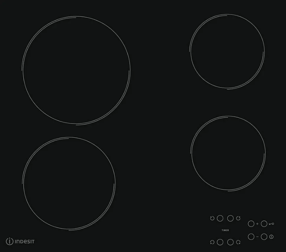 Table de cuisson vitrocéramique 60cm 4 feux 6200w noir Indesit RI161C