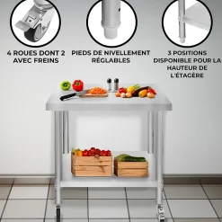 Table de Travail en Inox 76cm x 45cm x 86cm - KuKoo