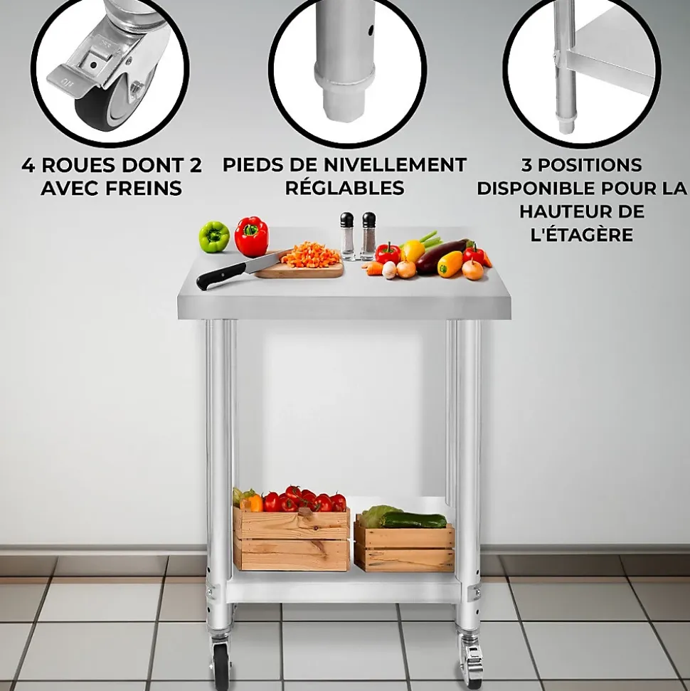Table de Travail en Inox 60cm x 45cm x 86cm - KuKoo