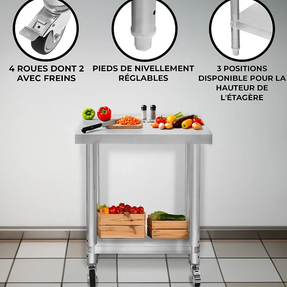 Table de Travail en Inox 60cm x 30cm x 80cm - KuKoo