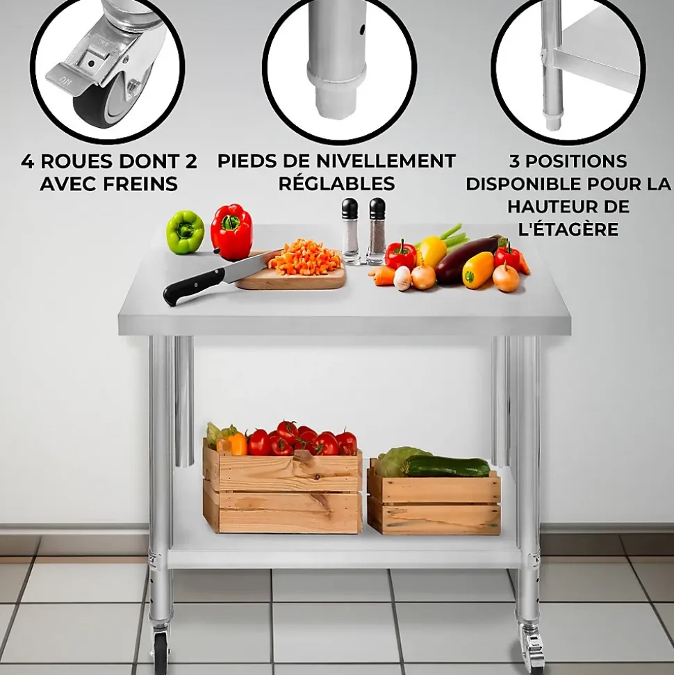 Table de Travail en Inox 60cm x 90cm x 86cm - KuKoo