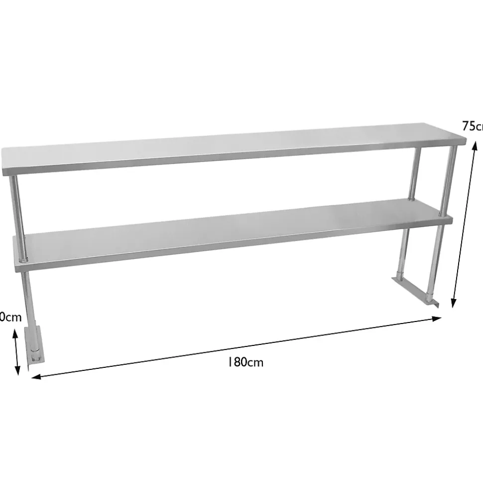 Table de Travail Préparation Cuisine 1800mm & Étagère d'Appoint 2 Niveaux