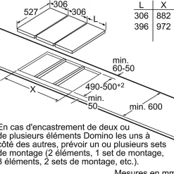 Table domino induction 30cm 2 feux 3700w noir Bosch PXX375FB1E serie 6