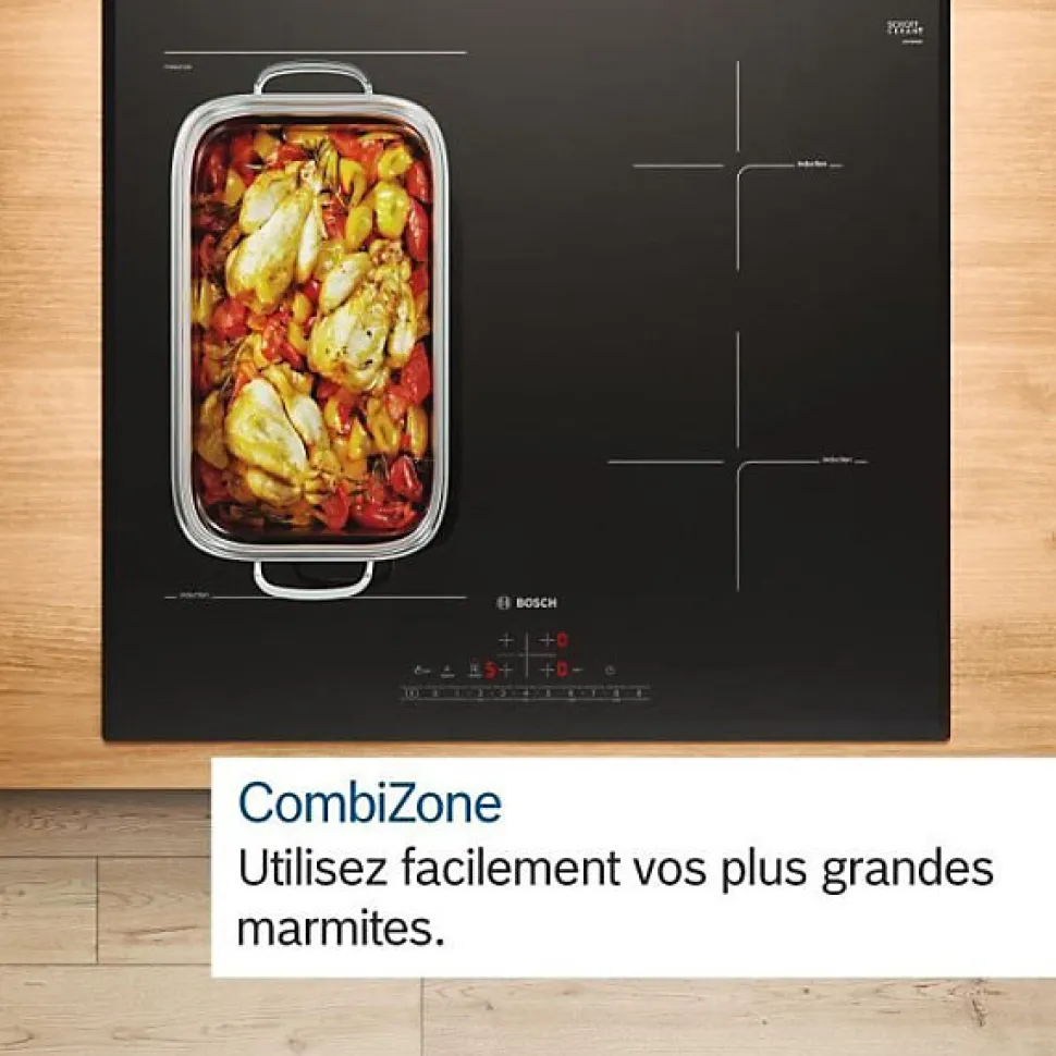 Table induction 60cm - BOSCH SER6 - PVS63KHC1E Noir - 4-foyers - Home Connect - L592xP522 mm