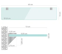 Tablette Murale en Verre Tulup 60x13 cm De Cuisine Moderne