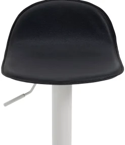 Tabouret Bar Design Lana V2 Réglable, Chaise Haute Bistrot, Dossier Repose-pied Piétement Métal Noir/Blanc