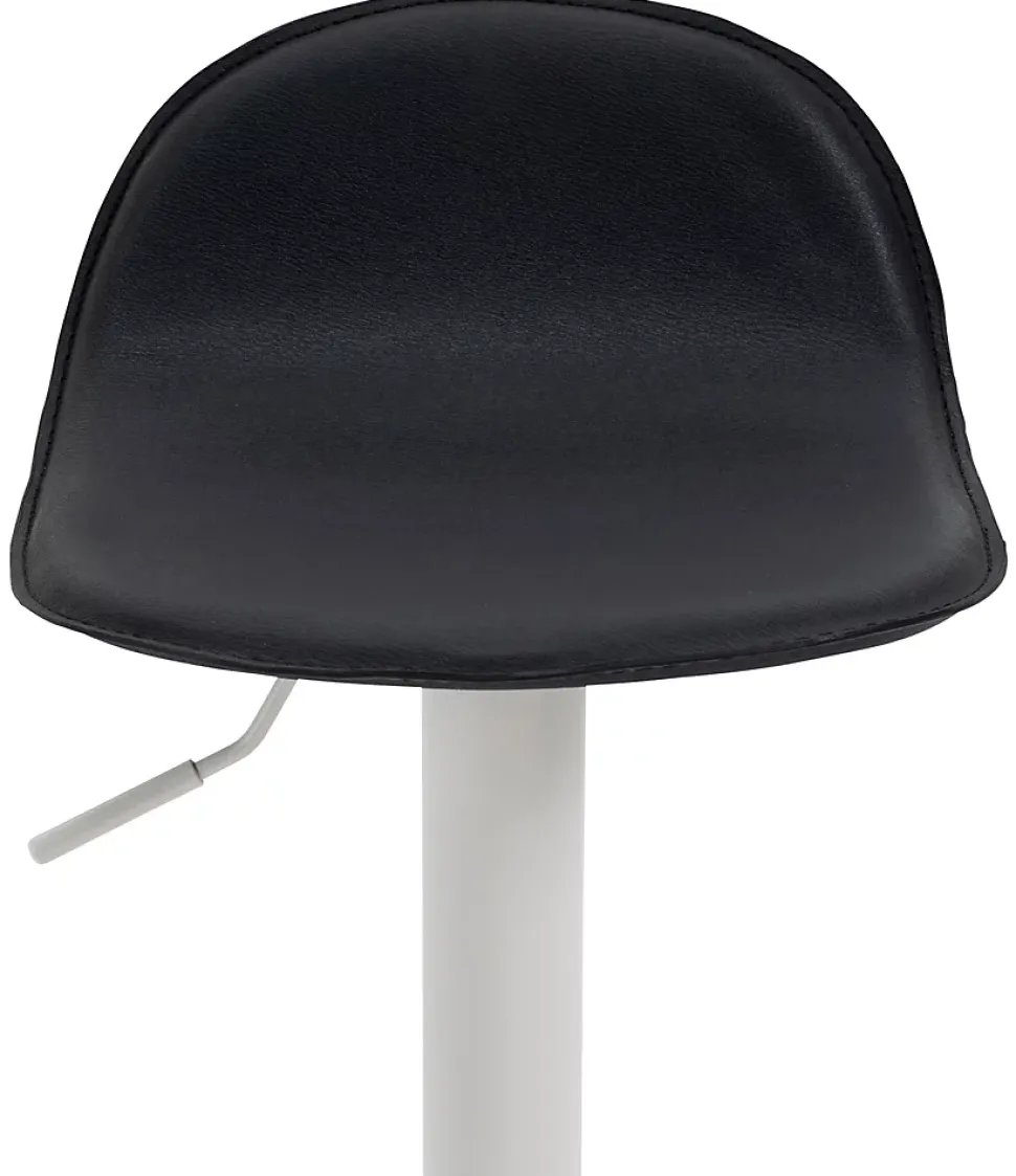 Tabouret Bar Design Lana V2 Réglable, Chaise Haute Bistrot, Dossier Repose-pied Piétement Métal Noir/Blanc