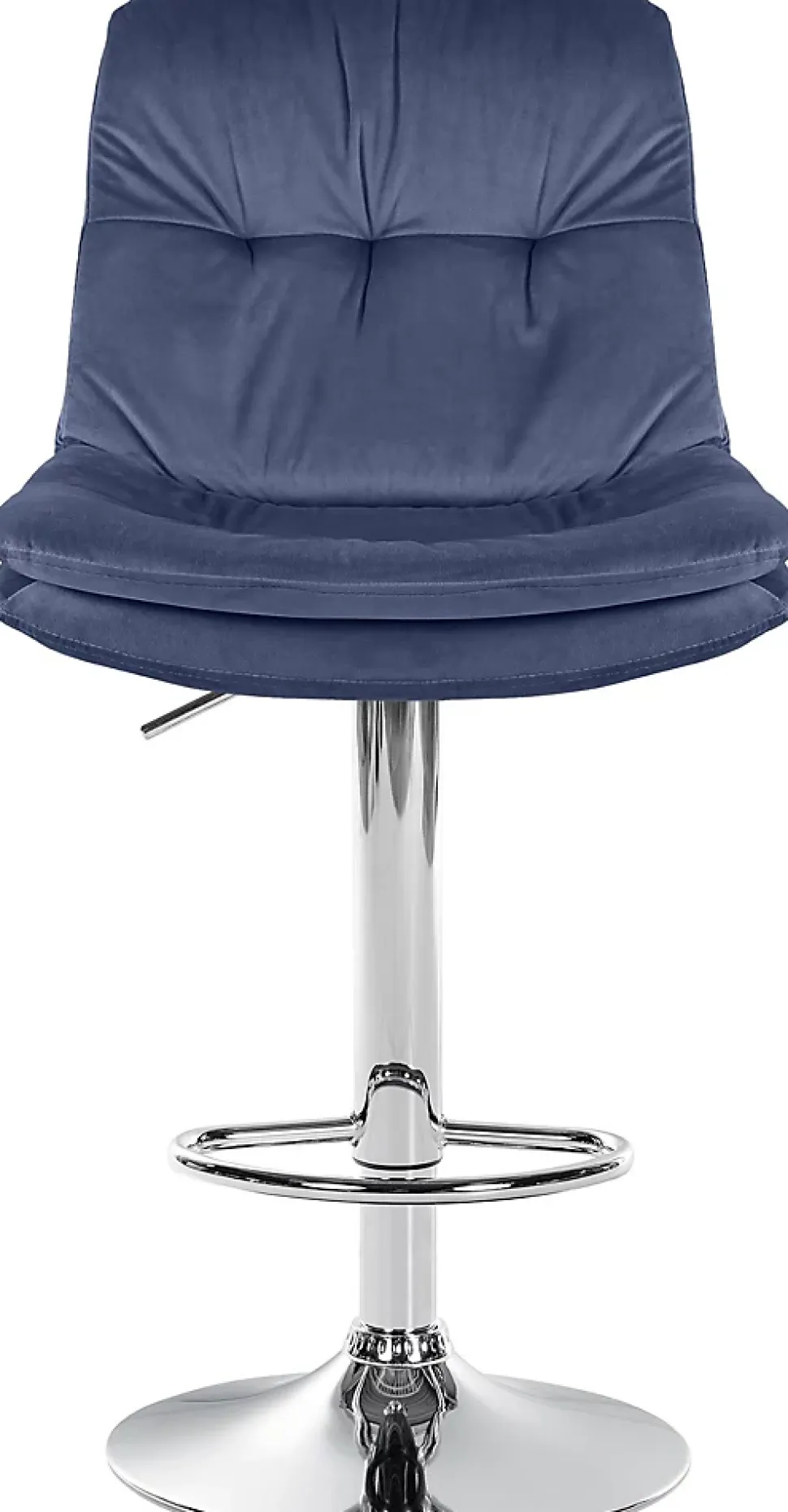 Tabouret de bar ajustable Laurel, velours, pivotant, dossier, repose-pieds, rembourré Métalchromé/Bleu