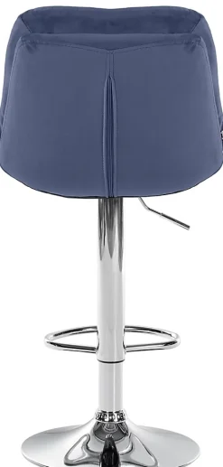 Tabouret de bar ajustable Laurel, velours, pivotant, dossier, repose-pieds, rembourré Métalchromé/Bleu