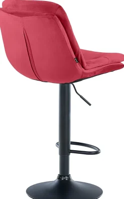 Tabouret de bar ajustable Laurel, velours, pivotant, dossier, repose-pieds, rembourré Métalnoirmat/Rouge