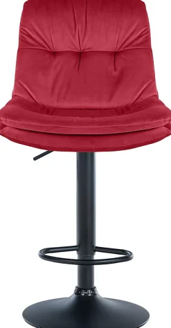 Tabouret de bar ajustable Laurel, velours, pivotant, dossier, repose-pieds, rembourré Métalnoirmat/Rouge