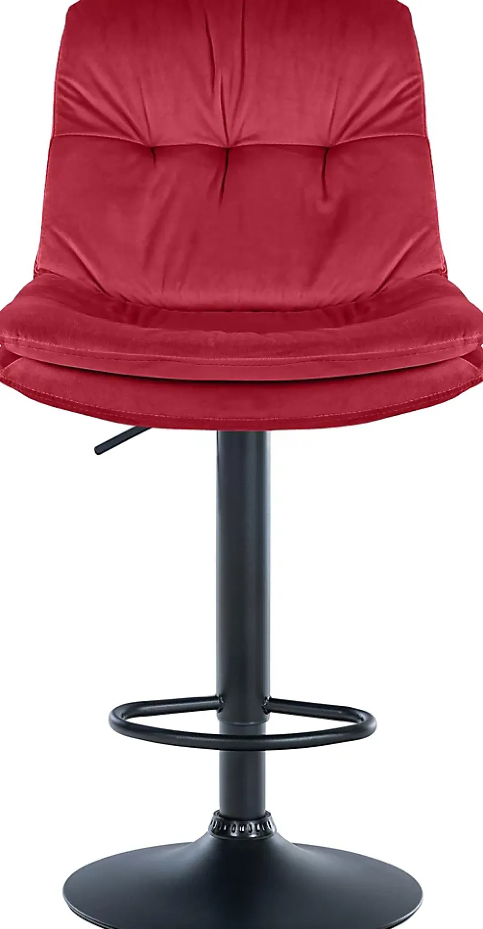 Tabouret de bar ajustable Laurel, velours, pivotant, dossier, repose-pieds, rembourré Métalnoirmat/Rouge