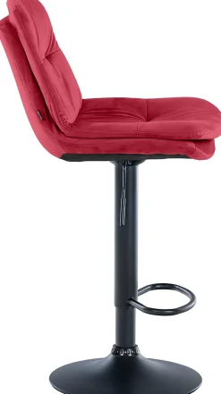 Tabouret de bar ajustable Laurel, velours, pivotant, dossier, repose-pieds, rembourré Métalnoirmat/Rouge