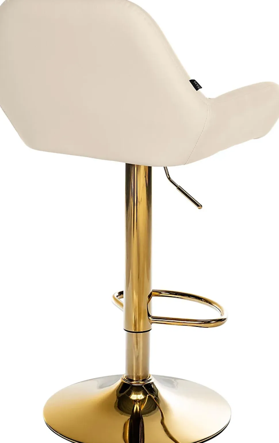 Tabouret de bar Braga cuir synthétique, structure dorée, réglable, pivotant 360, repose-pieds, cuisine et bar Crème