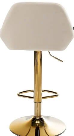Tabouret de bar Braga velours structure dorée, réglable en hauteur, pivotant à 360 , repose-pieds, cuisine, bar Crème
