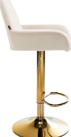 Tabouret de bar Braga velours structure dorée, réglable en hauteur, pivotant à 360 , repose-pieds, cuisine, bar Crème