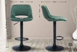 Tabouret de bar Camden, Revêtement velours, Pivotant Métalnoirmat/Vert