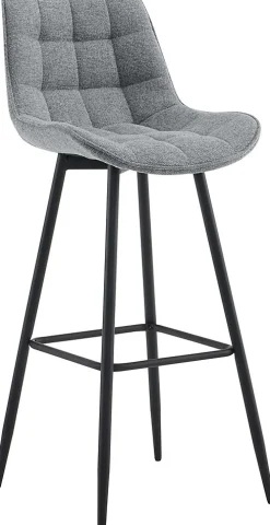 Tabouret de bar Dartford, Chaise de bar rembourrée, Tabouret de bar avec structure métallique et dossier Gris/Tissu