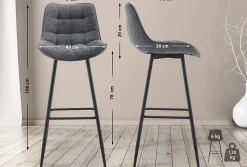 Tabouret de bar Dartford, Chaise de bar rembourrée, Tabouret de bar avec structure métallique et dossier Grisfoncé/Tissu