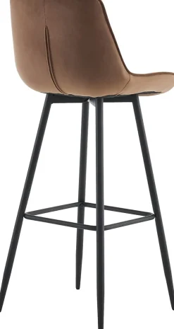 Tabouret de bar Dartford, Chaise de bar rembourrée, Tabouret de bar avec structure métallique et dossier Marron/Velours