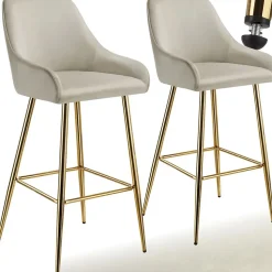 Tabouret de bar en aspect velours rembourré avec dossier et repose-pieds Lot de 2
