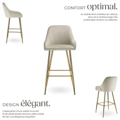 Tabouret de bar en aspect velours rembourré avec dossier et repose-pieds Lot de 2