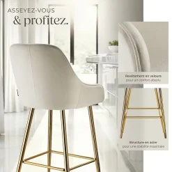 Tabouret de bar en aspect velours rembourré avec dossier et repose-pieds Lot de 2