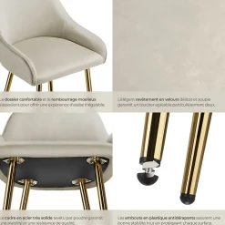 Tabouret de bar en aspect velours rembourré avec dossier et repose-pieds Lot de 2