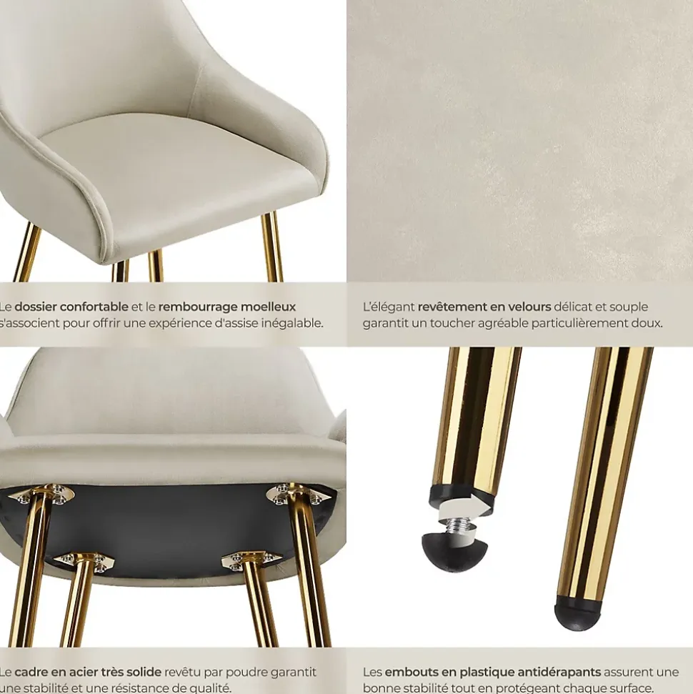 Tabouret de bar en aspect velours rembourré avec dossier et repose-pieds Lot de 2