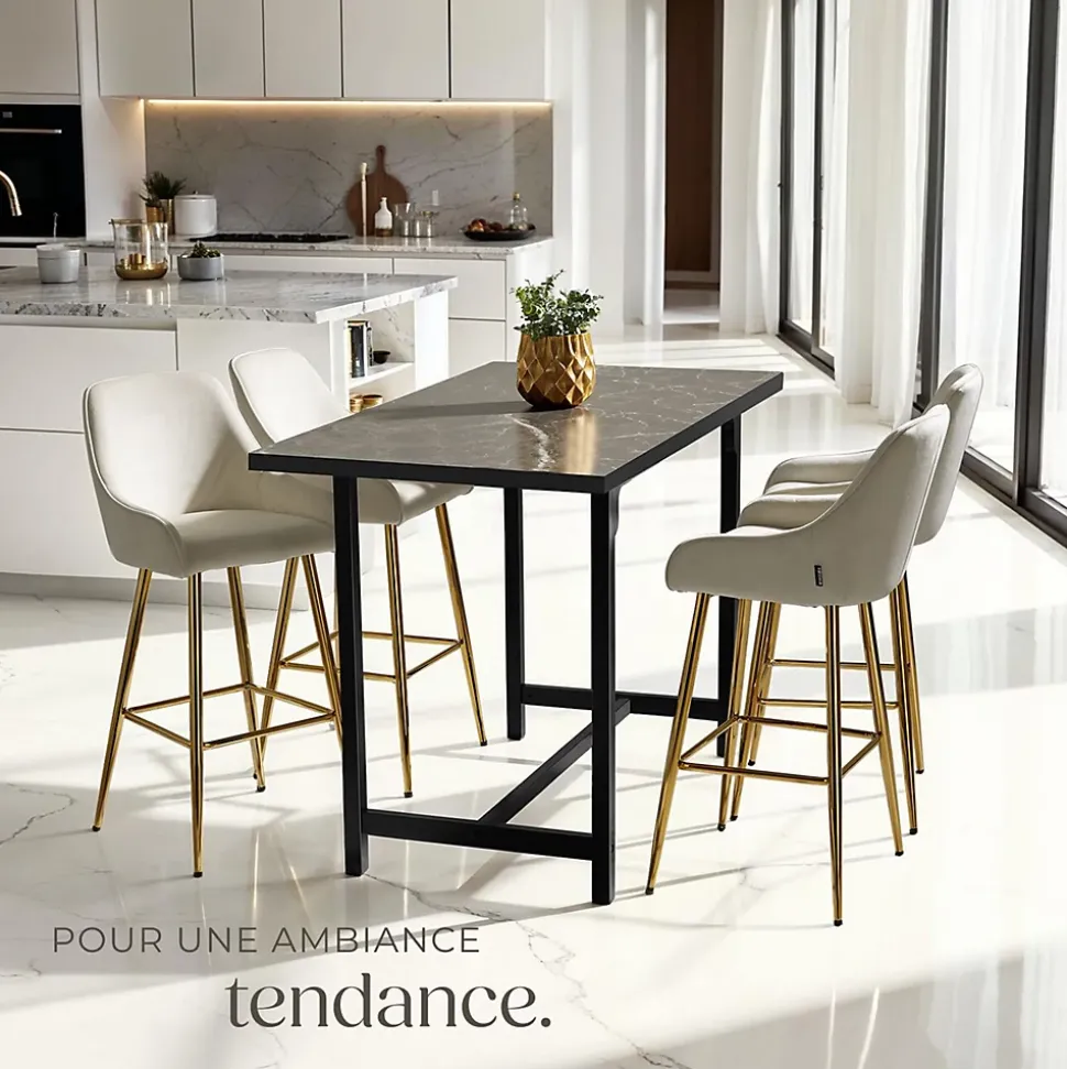 Tabouret de bar en aspect velours rembourré avec dossier et repose-pieds Lot de 2