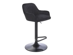 Tabouret de bar en velours et métal - Hauteur réglable - Noir - ELEANA