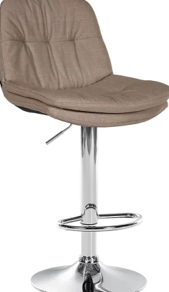 Tabouret de bar Laurel avec tissu, réglable en hauteur, pivotant, repose-pieds, dossier rembourré Métalchromé/Taupe