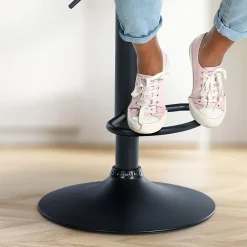 Tabouret de bar Olinda velours, chaise réglable, pivotante, dossier, repose-pieds Bleu/Noir