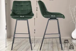 Tabouret de bar pivotant Weston pivotant à 90 degrés, réglage, assise rembourrée, structure métallique Vertfoncé/Velours