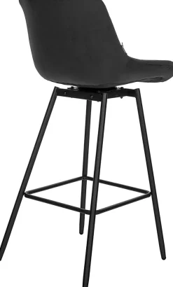 Tabouret de bar pivotant Weston pivotant à 90 degrés, réglage, assise rembourrée, structure métallique Noir/Velours