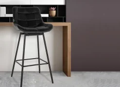 Tabouret de bar pivotant Weston pivotant à 90 degrés, réglage, assise rembourrée, structure métallique Noir/Velours