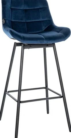Tabouret de bar pivotant Weston pivotant à 90 degrés, réglage, assise rembourrée, structure métallique Bleu/Velours