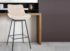 Tabouret de bar pivotant Weston pivotant à 90 degrés, réglage, assise rembourrée, structure métallique Crème/Velours