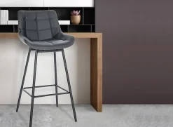 Tabouret de bar pivotant Weston pivotant à 90 degrés, réglage, assise rembourrée, structure métallique Gris/Similicuir