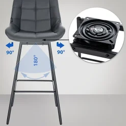 Tabouret de bar pivotant Weston pivotant à 90 degrés, réglage, assise rembourrée, structure métallique Gris/Similicuir