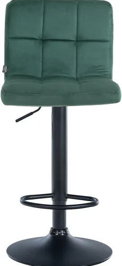 Tabouret de bar Pérou velours, chaise pivotante, réglable en hauteur, rembourrage surpiqué, confortable. Vert/Noir