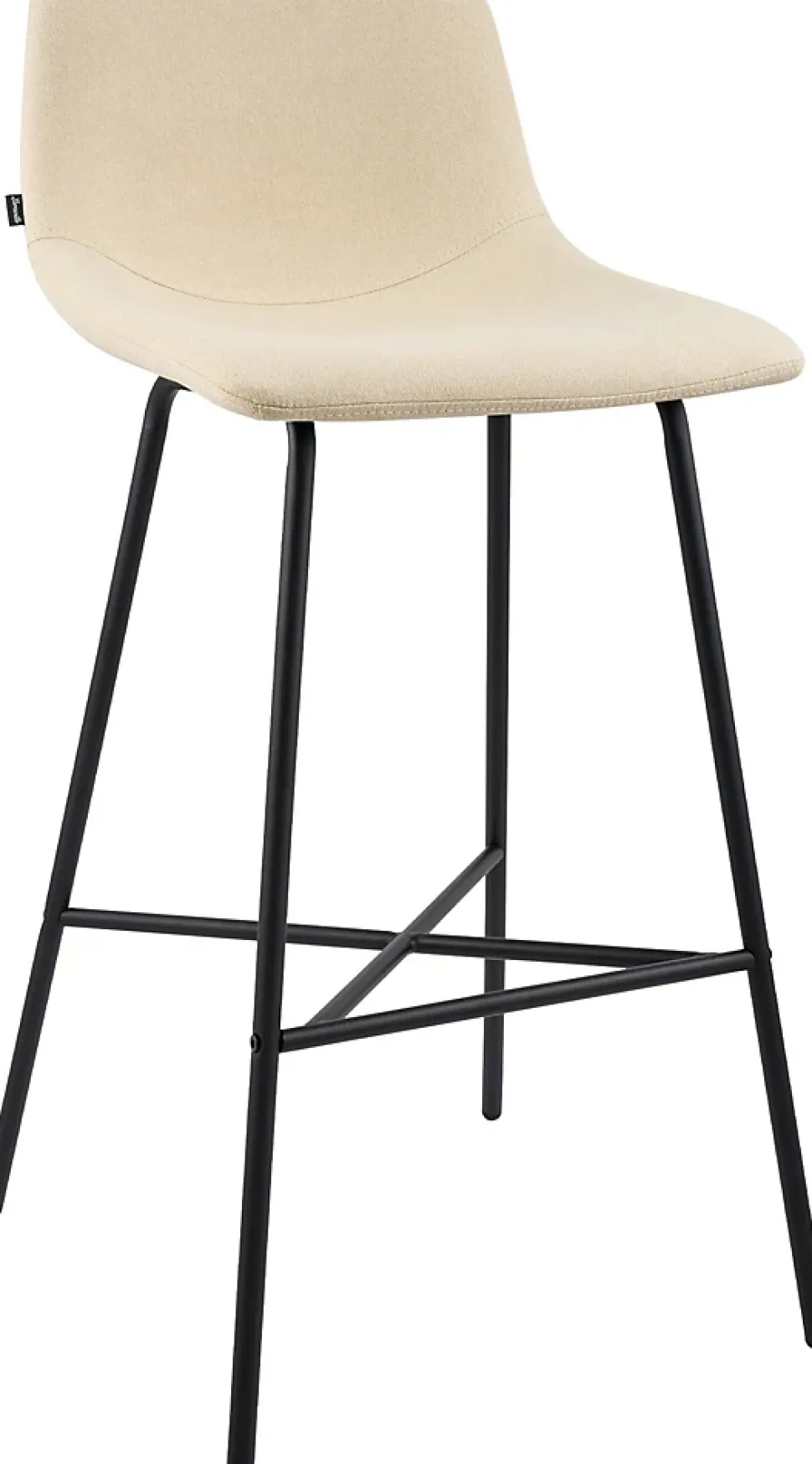 Tabouret de bar rembourré Altona, dossier, repose-pieds, métal noir, style scandinave moderne Crème/Tissu