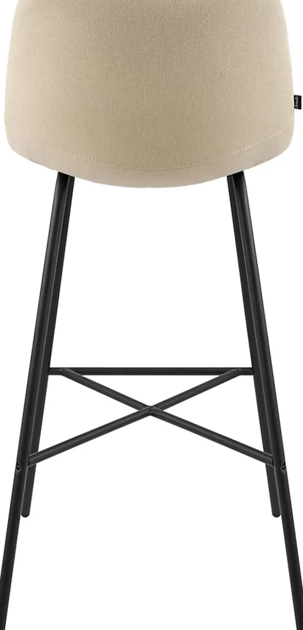 Tabouret de bar rembourré Altona, dossier, repose-pieds, métal noir, style scandinave moderne Crème/Tissu