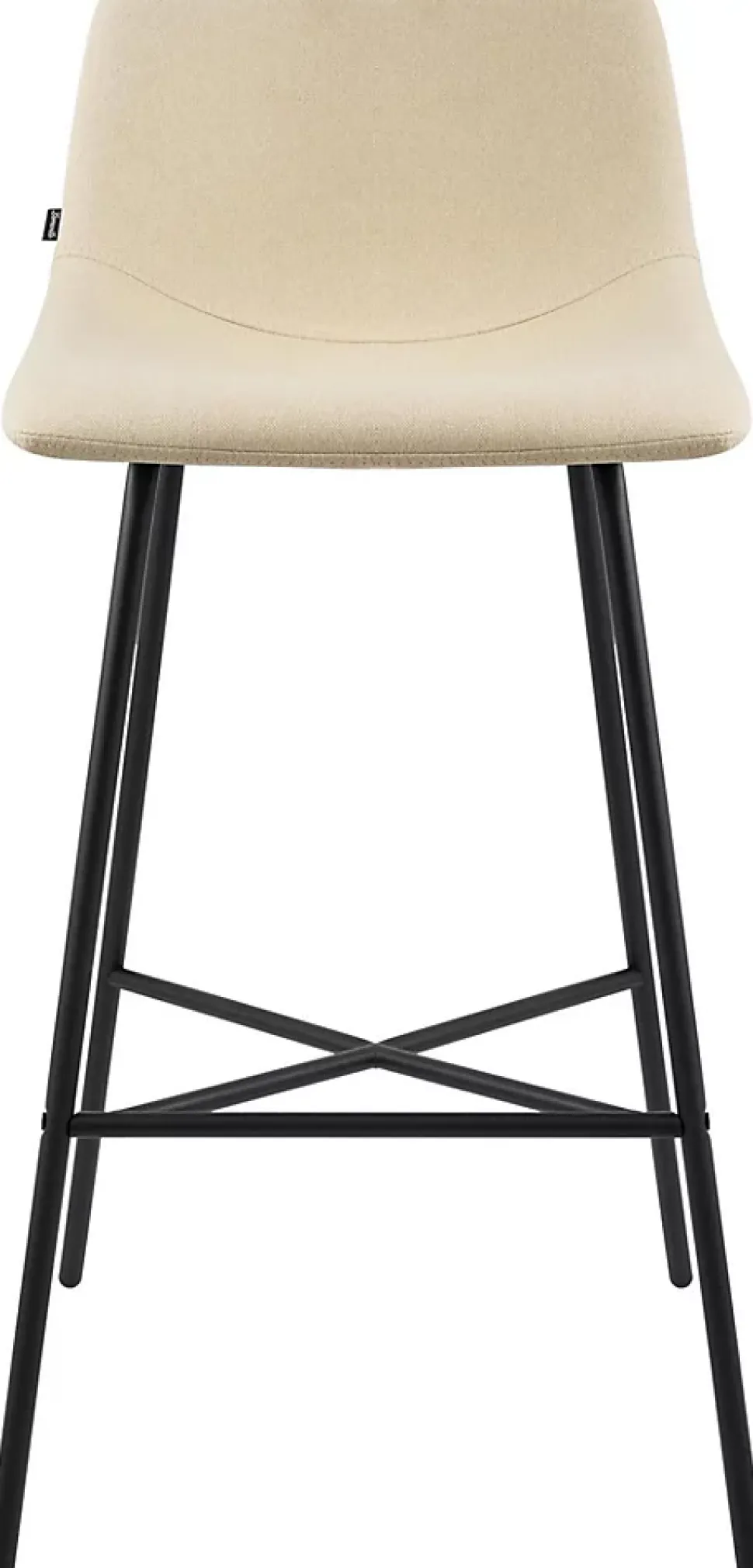Tabouret de bar rembourré Altona, dossier, repose-pieds, métal noir, style scandinave moderne Crème/Tissu